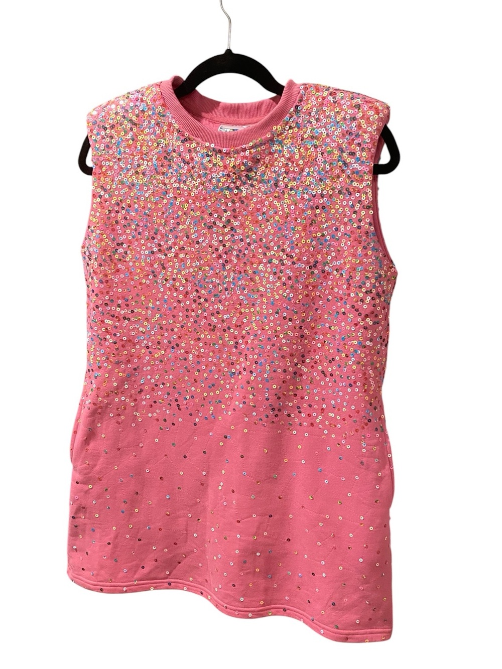 Queen of Sparkles Pink Sleeveless Mini Dress With Shoulder Pads Size XL